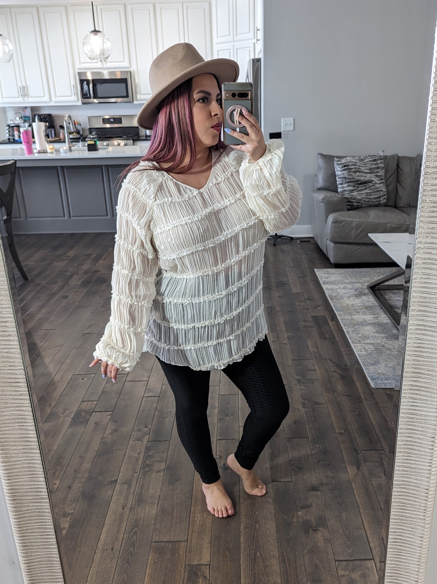Bubble Sleeves Lace Top Ivory