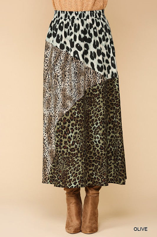 Mixed Animal Print Maxi Skirt
