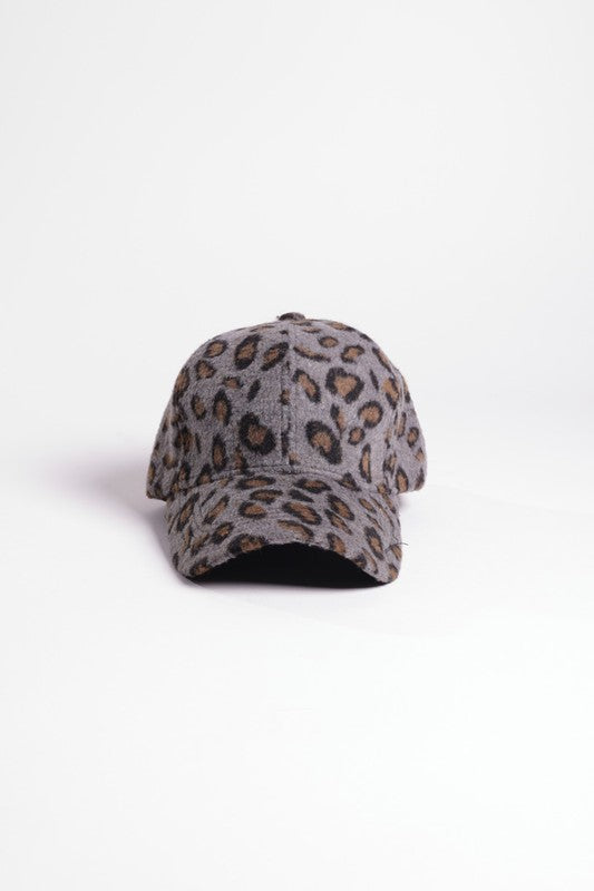 Leopard Baseball Cap with Removable Pom